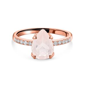 Inel din argint Rose Gold Pink Quartz Drop