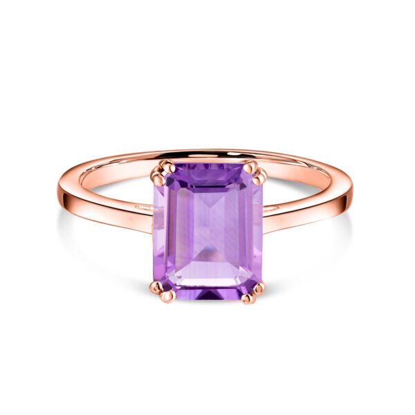 Inel din argint Rose Gold Rectangle Amethyst Elegance