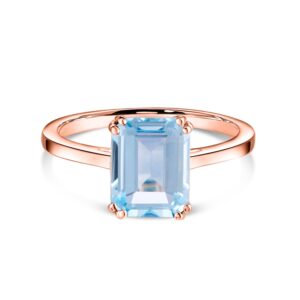 Inel din argint Rose Gold Rectangle Blue Topaz Elegance