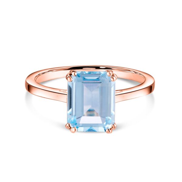 Inel din argint Rose Gold Rectangle Blue Topaz Elegance