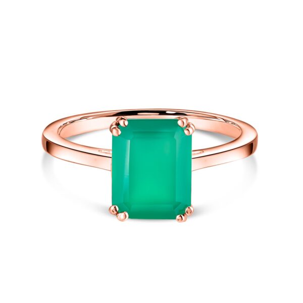 Inel din argint Rose Gold Rectangle Green Onix Elegance