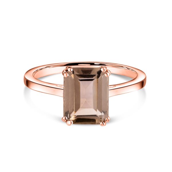 Inel din argint Rose Gold Rectangle Smoky Quartz Elegance