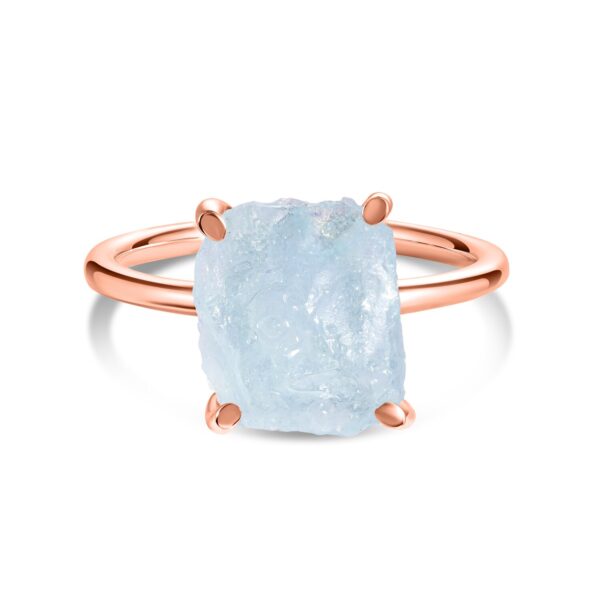 Inel din argint Rose Gold Simple Stone Aquamarine