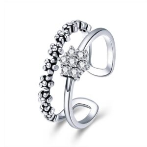 Inel reglabil din argint Elegant Daisy Diamonds