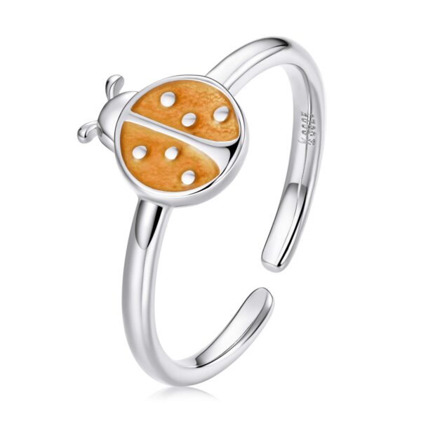 Inel reglabil din argint Enamel Orange Ladybug