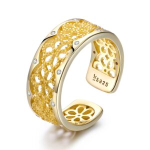 Inel reglabil din argint Golden Lace Ring