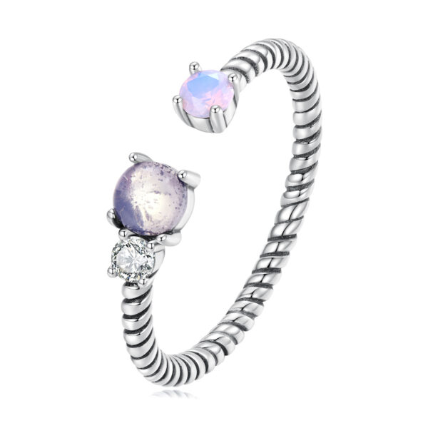 Inel reglabil din argint Twisted Purple Stone