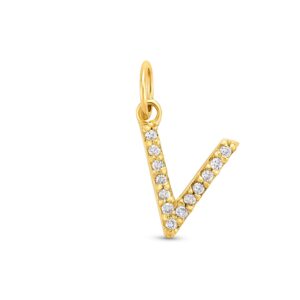 Pandantiv din aur 14K Letter V with diamonds