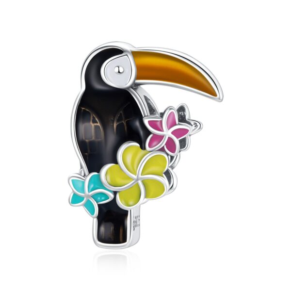 Talisman din argint Black Toucan with Flowers