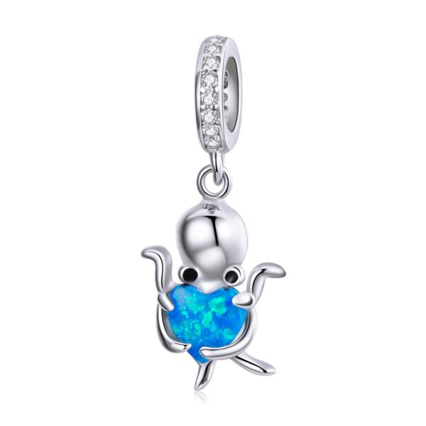 Talisman din argint Blue Heart Octopus