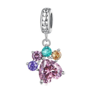 Talisman din argint Colorful Crystal Paw