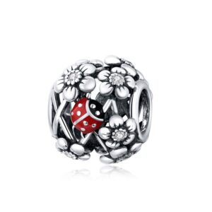 Talisman din argint Ladybug & Flowers Bead