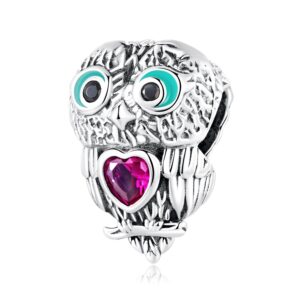 Talisman din argint Owl woth Pink Heart