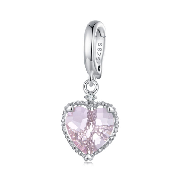 Talisman din argint Pink Glass Heart