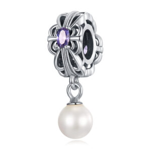 Talisman din argint Purple Flower Pearl Drop